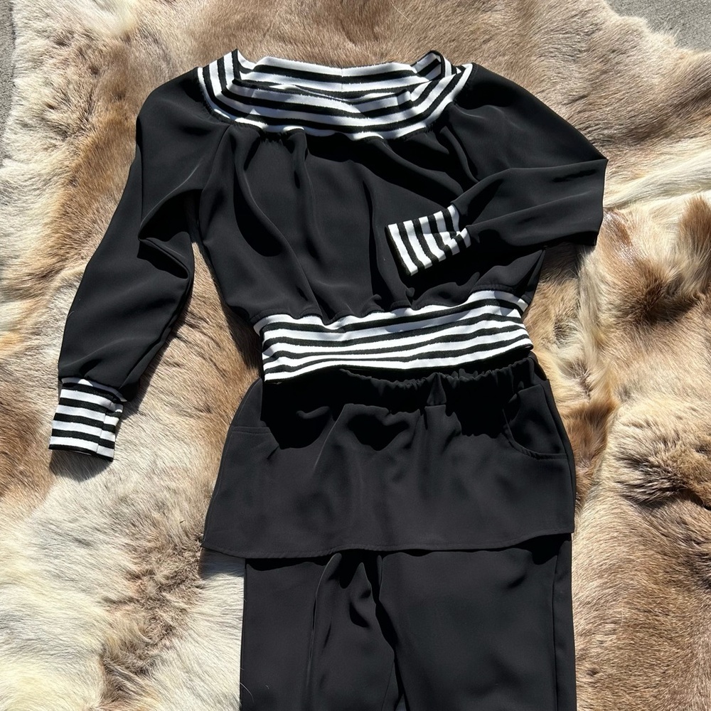 Handmade Black and White Striped Women's Track Suit